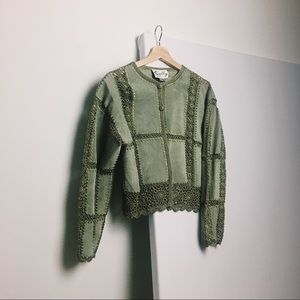 Vintage Mint Leather and Lace Jacket